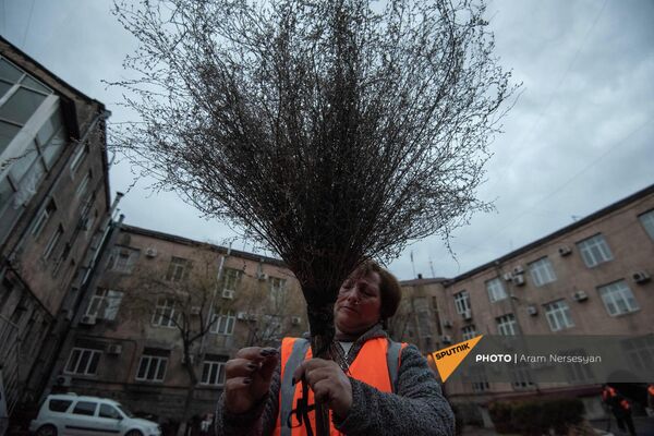 Сотрудница организации Вывоз мусора и санитарная очистка Еревана  за работой - Sputnik Армения