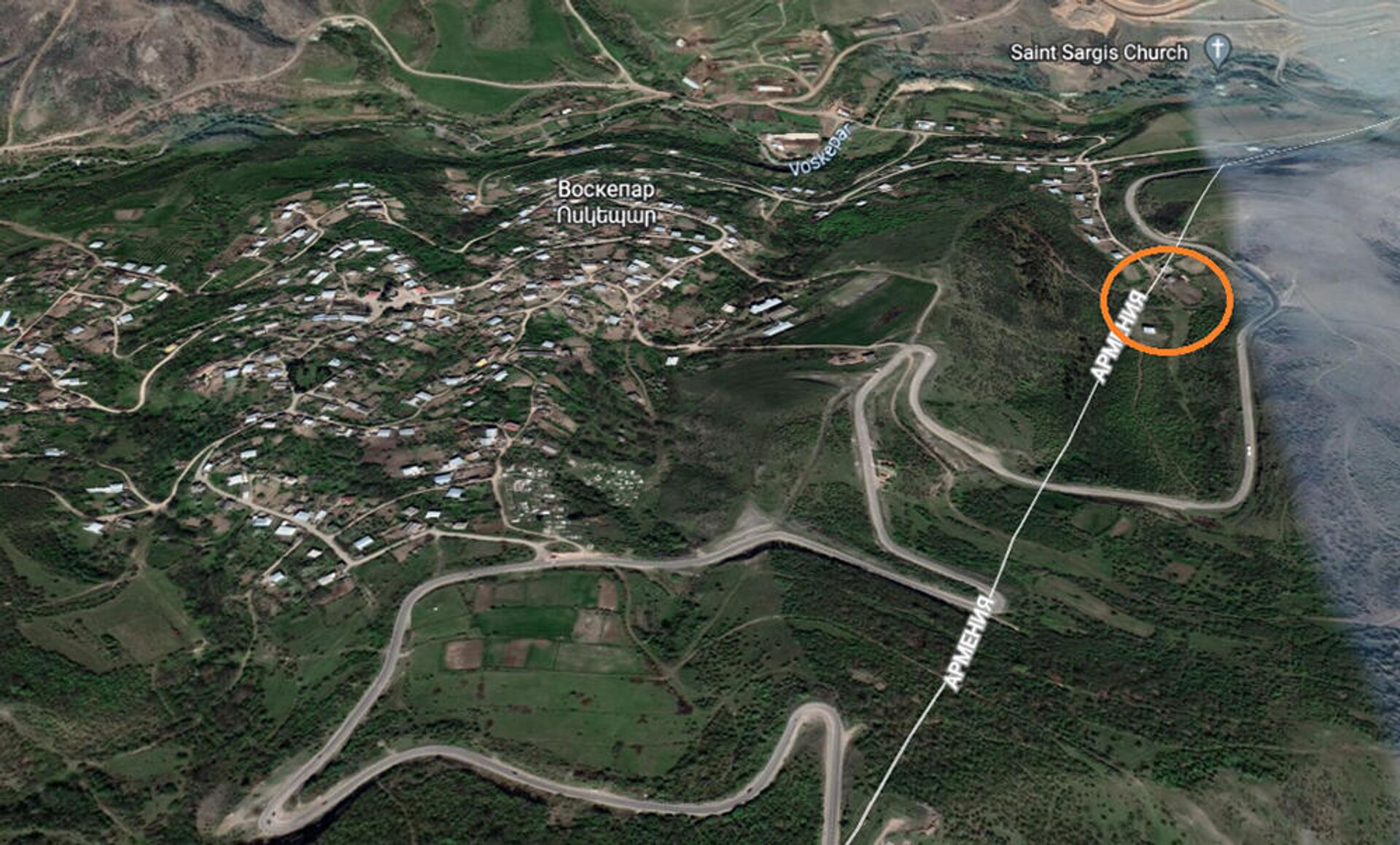 Граница между Арменией и Азербайджаном в районе села Воскепар на картах Google - Sputnik Արմենիա, 1920, 21.03.2022
