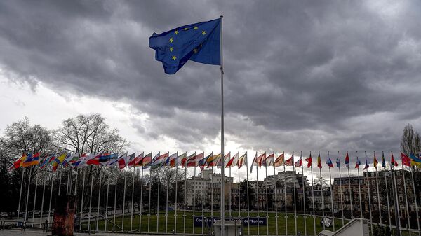 Национальные флаги на фоне флага Европейского союза в Страсбурге - Sputnik Արմենիա