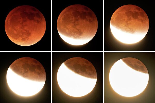 На шести фотографиях луна представлен на разных стадиях выхода из земной тени - Sputnik Армения