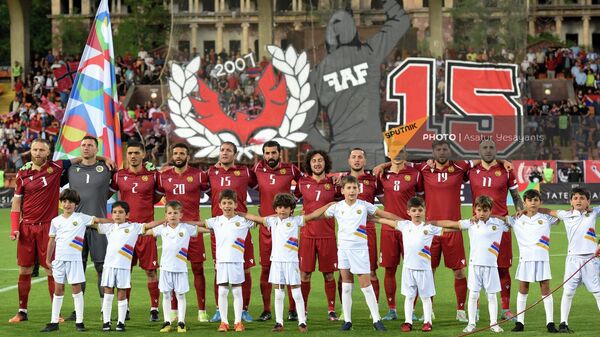 Сборная Армении перед началом матча 4-го тура Лиги наций между сборными Армении и Шотландии (14 июня 2022). Еревaн - Sputnik Армения