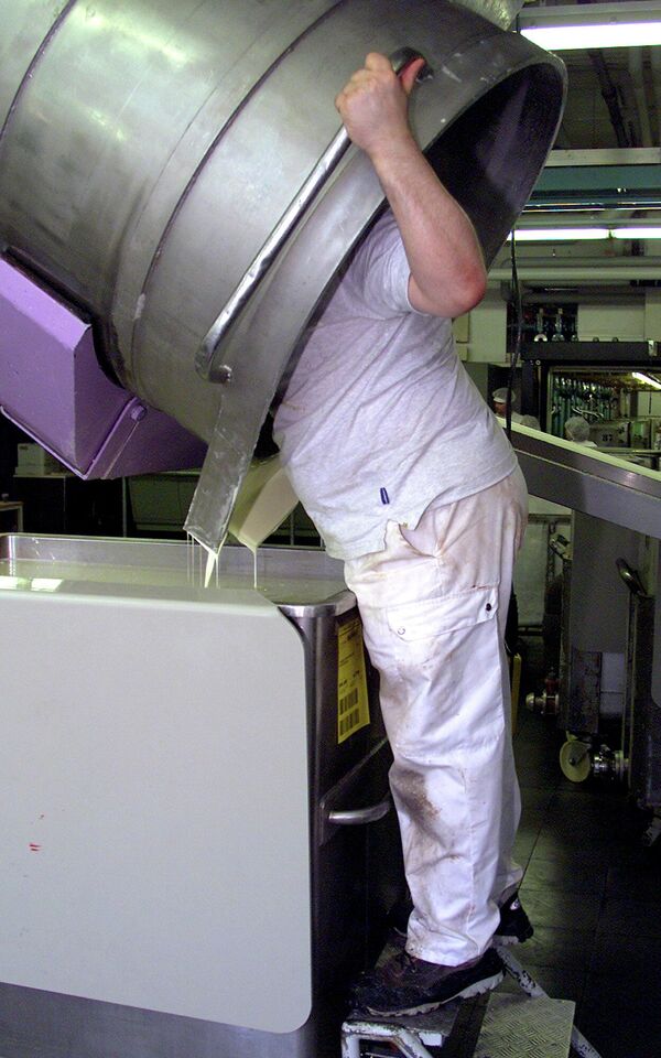 Техник осматривает часть оборудования на шоколадной фабрике Lindt &amp; Spruengli в Кильхберге, Швейцария. - Sputnik Армения