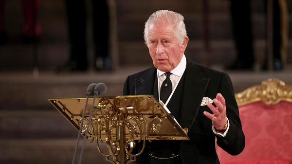 Король Великобритании Карл III выступает в Вестминстер-холле (12 сентября 2022). Лондон - Sputnik Армения