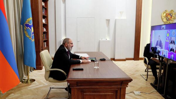 Под председательством премьер-министра Никола Пашиняна состоялось внеочередное заседание Совета коллективной безопасности ОДКБ, которое прошло в формате видеоконференции (1сентября 2022). Еревaн - Sputnik Армения