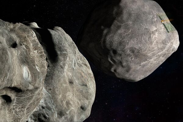 ՆԱՍԱ–ի DART զոնդը (աջ կողմում), որն ուղևորվում է Դիդիմոսի շուրջ պտտվող Դիմորֆ աստերոիդի (ձախ կողմում) հետ բախման - Sputnik Արմենիա