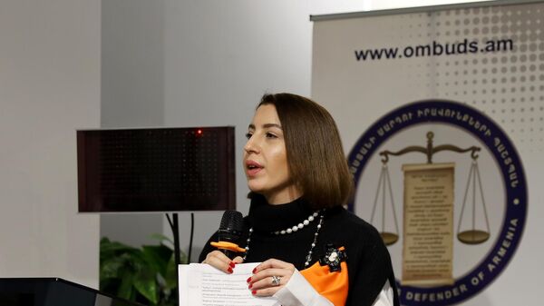 Омбудсмен Кристине Григорян на конференции, посвященной запуску ежегодной международной кампании 16 дни активности против гендерного насилия (25 ноября 2022). Еревaн - Sputnik Армения