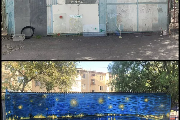 Репродукция-граффити Шанта Карапетяна картины Звездная ночь над Роной Ван Гога Репродукция-граффити Шанта Карапетяна картины Звездная ночь над Роной Ван Гога - Sputnik Армения