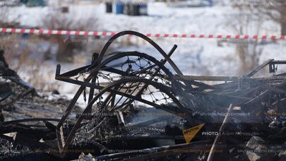 Сгоревшая воинская часть в селе Азат. где погибли 15 солдат (19 января 2023). Гегаркуник