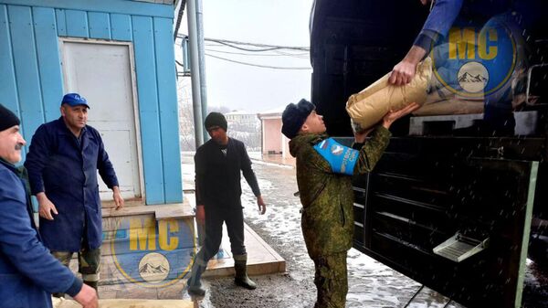 Военнослужащие российского миротворческого контингента совместно с международной благотворительной организацией Айер Миацек доставили в НКР 25 тонн гуманитарной помощи - Sputnik Армения