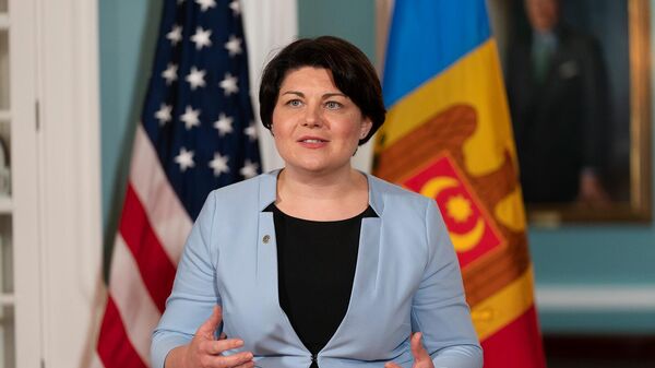Премьер-министр Молдовы Наталья Гаврилита выступает в Зале переговоров Государственного департамента перед встречей с госсекретарем США (19 июля 2022). Вашингтон - Sputnik Армения