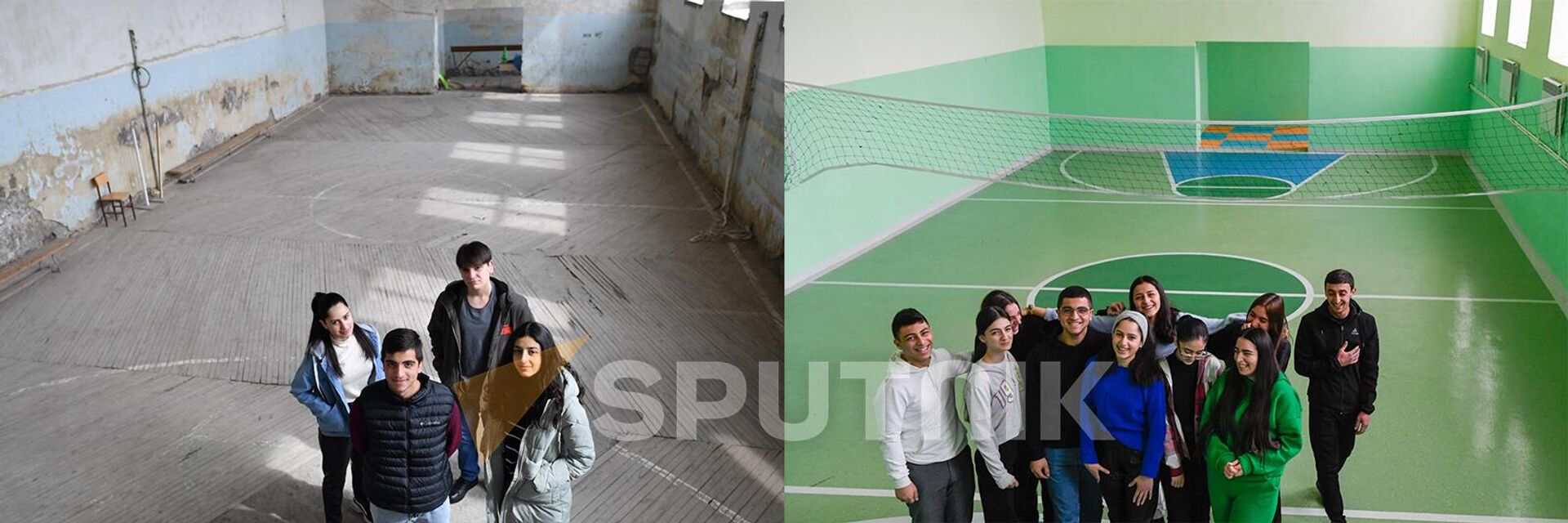 Спортзал школы села Абовян до и после ремонта - Sputnik Արմենիա, 1920, 17.02.2023