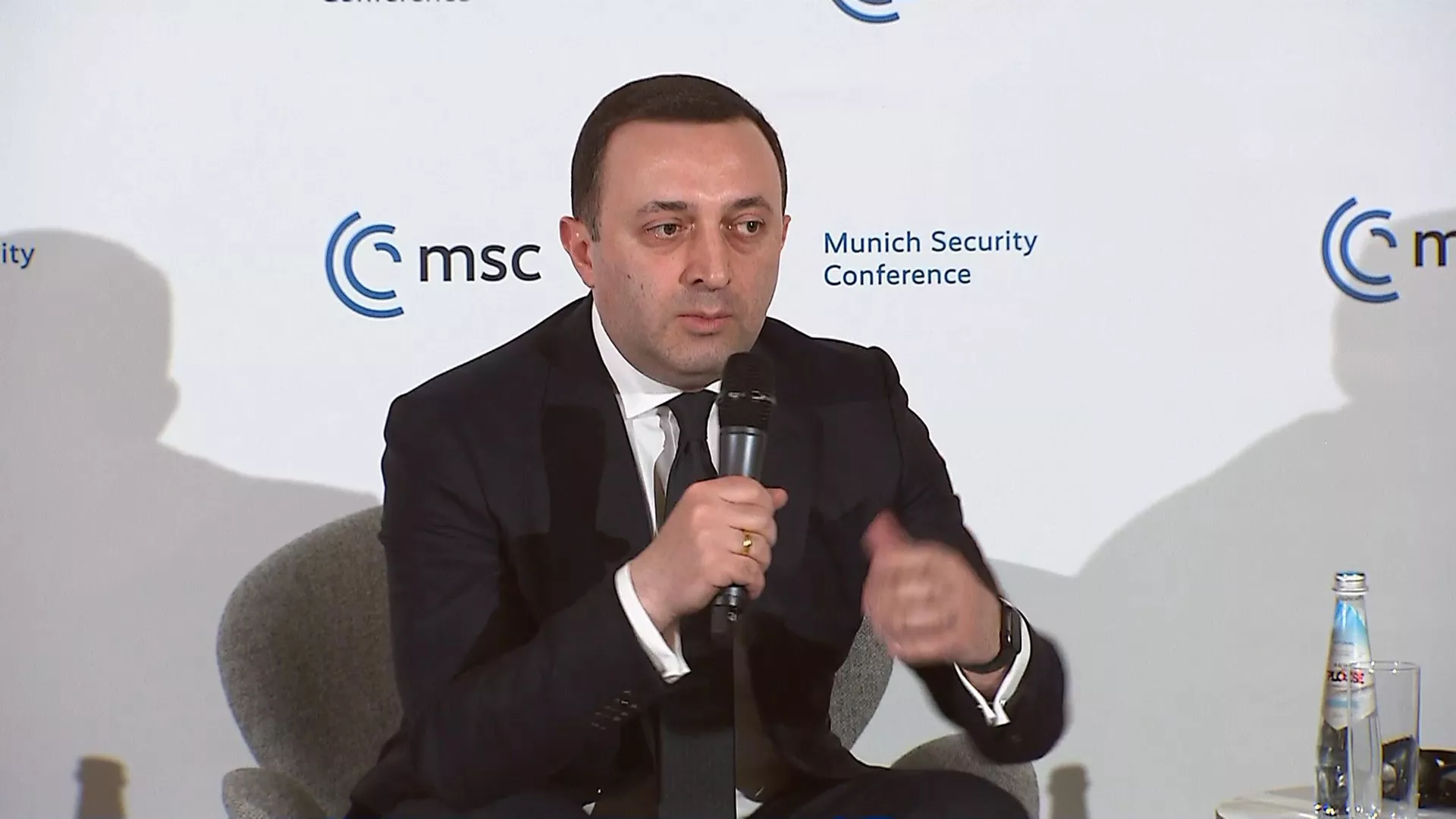 Премьер-министр Грузии Ираклий Гарибашвили на панельной дискуссии по теме Укрепление безопасности на Южном Кавказе с участием лидеров Южно-кавказских республик (18 февраля 2023). Мюнхен