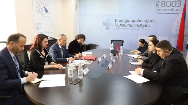 Министр здравоохранения Анаит Аванесян приняла делегацию МККК во главе с руководителем армянской делегации Тьерри Рибо (10 марта 2023). Еревaн - Sputnik Армения