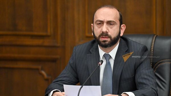 Министр иностранных дел Арарат Мирзоян на совместном заседании постоянных комиссий НС по внешним связям, финансово-кредитным и бюджетным вопросам (5 июня 2023). Еревaн - Sputnik Армения