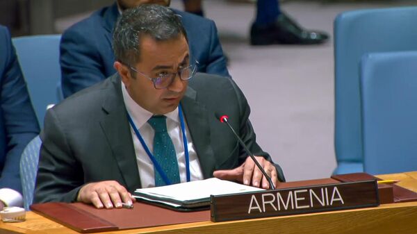 Замминистра иностранных дел Армении Ваге Геворгян на заседании Совета безопасности ООН (3 августа 223). Нью-Йорк - Sputnik Армения