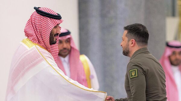 Наследный принц Саудовской Аравии Мухаммед бин Салман приветствует президента Украины Владимира Зеленского - Sputnik Армения