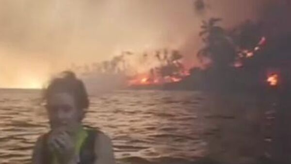 Люди спасаются от огня в воде в первые часы пожара на острове Мауи - Sputnik Армения
