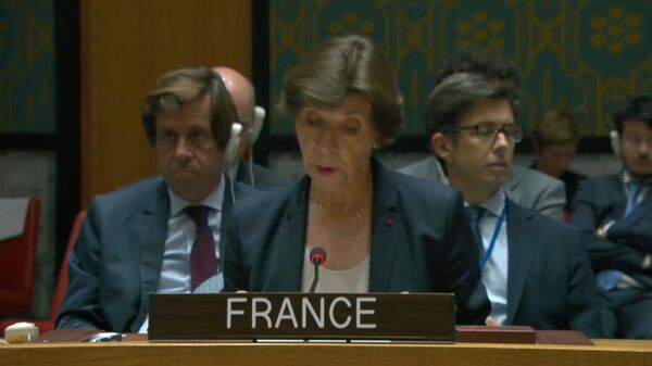 Глава МИД Франции Катрин Колонна на заседании Совета Безопасности ООН по Нагорному Карабаху (21 сентября 2023). Нью-Йорк - Sputnik Армения