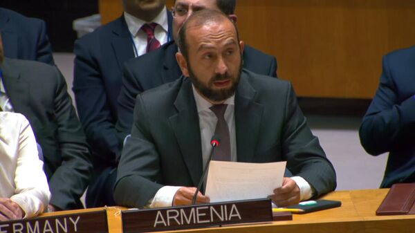 Глава МИД Армении Арарат Мирзоян на заседании Совета Безопасности ООН по Нагорному Карабаху (21 сентября 2023). Нью-Йорк - Sputnik Армения