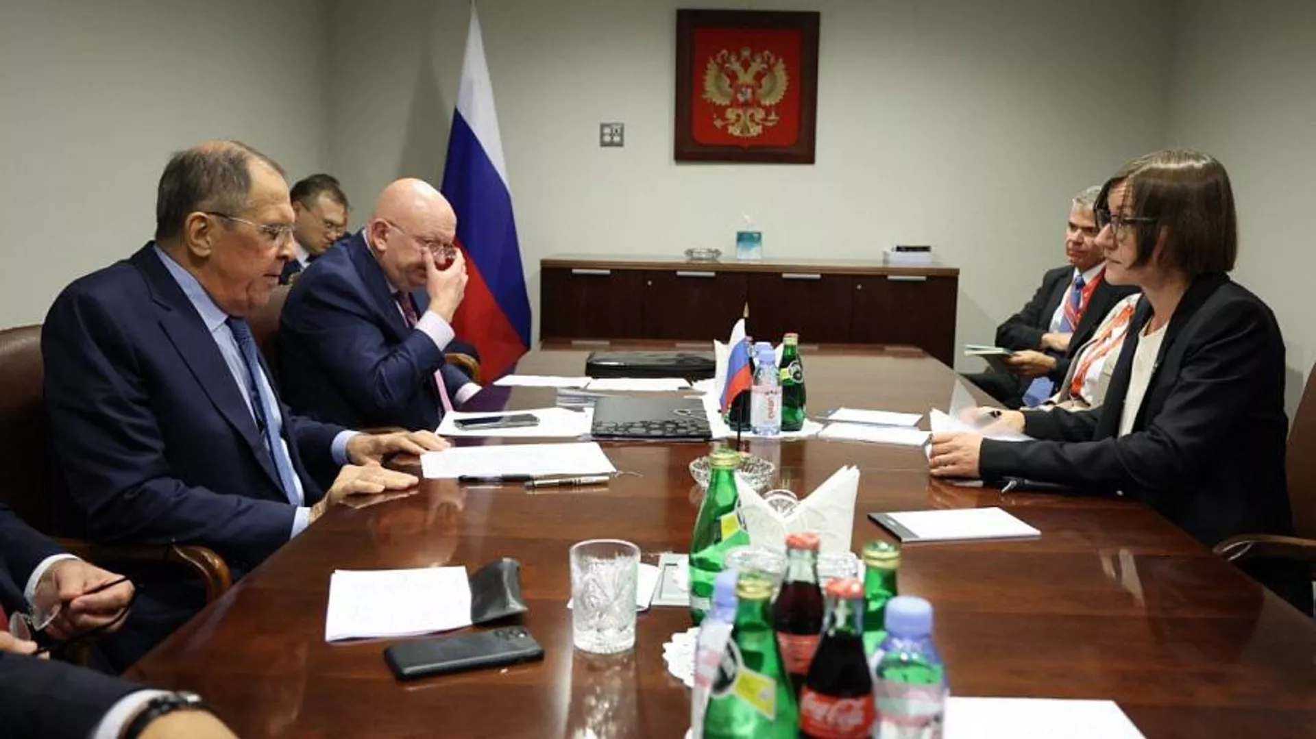Министр иностранных дел РФ Сергей Лавров встретился с президентом Международного комитета Красного Креста Мирьяной Сполиарич (22 сентября 2023). Нью-Йорк