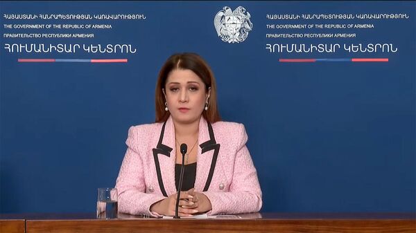 Пресс-секретарь премьер-министра Армении Назели Багдасарян во время брифинга (27 сентября 2023). Еревaн - Sputnik Армения