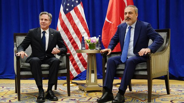 Встреча госсекретаря США Энтони Блинкена с министром иностранных дел Турции Хаканом Фиданом на полях 78-й Генеральной Ассамблеи ООН (22 сентября 2023). Нью-Йорк - Sputnik Армения