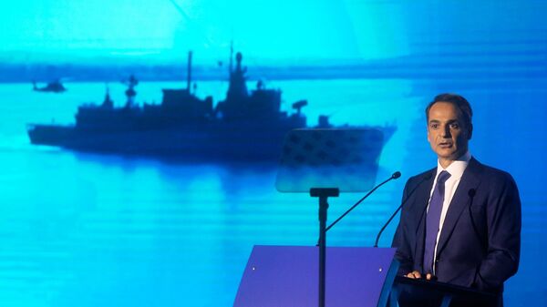 Премьер-министр Греции Кириакос Мицотакис выступает с ежегодной речью о состоянии экономики (12 сентября 2020). Салоники - Sputnik Армения