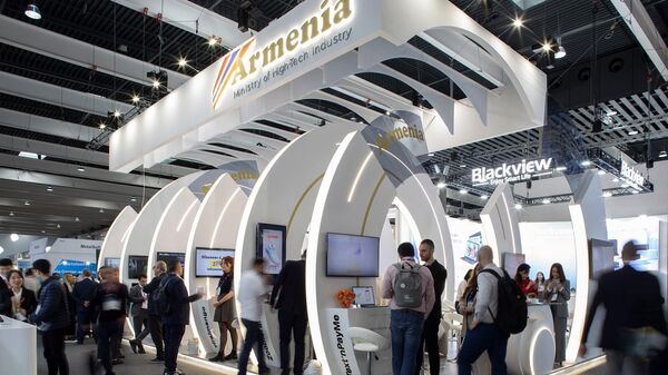 Единый павильон Армения на международной выставке Всемирный мобильный конгресс 2024 (MWC Barcelona) (26 февраля 2024). Барселона - Sputnik Армения