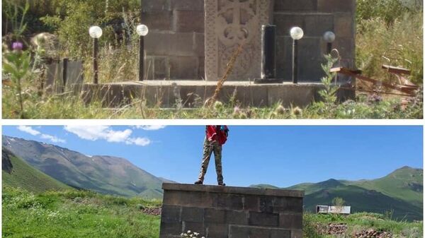 Азербайджанцы разрушили мемориал, посвященный армянским военнослужащим, погибшим в Арцахской войне за независимость, расположенный в Царском селе Арцаха. - Sputnik Արմենիա