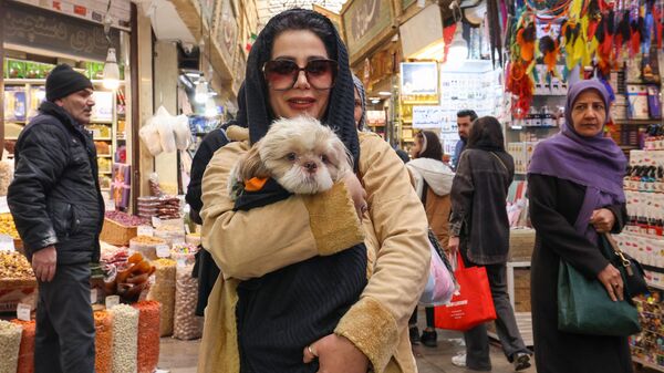 Женщина с собакой  на рынке в Тегеране, Иран - Sputnik Армения