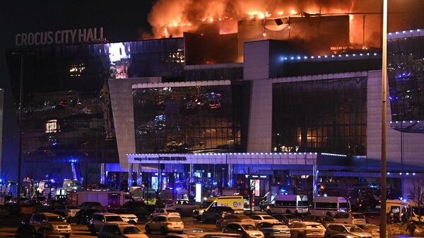 Возгорание в концертном зале Крокус Сити Холл, где произошла стрельба (22 марта 2024). Москва - Sputnik Армения