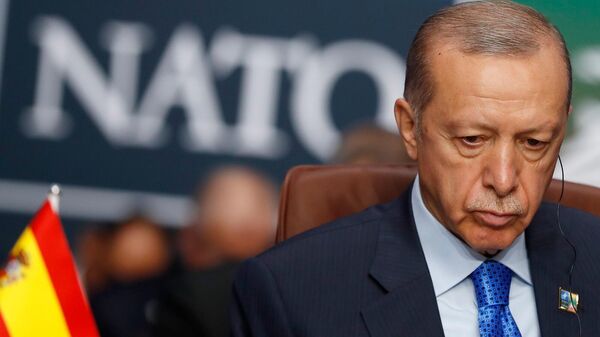 Президент Турции Реджеп Тайип Эрдоган за круглым столом во время саммита НАТО (11 июля 2023). Вильнюс - Sputnik Армения