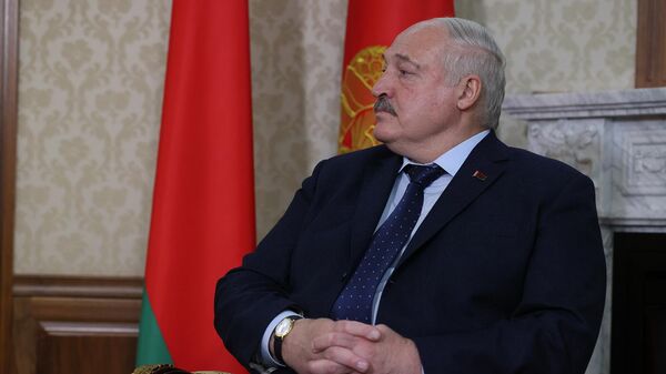 Президент Белоруссии Александр Лукашенко во время беседы с президентом России в аэропорту (23 мая 2024). Минск - Sputnik Армения