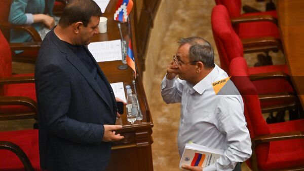 Тарон Маргарян и Арцвик Минасян перед заседанием НС (11 июня 2024). Еревaн - Sputnik Армения