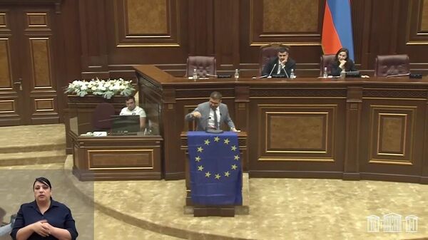 Калоша и флаг ЕС: политический перформанс на трибуне парламента Армении - Sputnik Армения