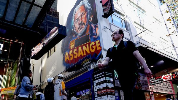 Люди проходят мимо граффити с изображением основателя Wikileaks Джулиана Ассанжа на Джордж-стрит в центральном деловом районе Сиднея - Sputnik Армения
