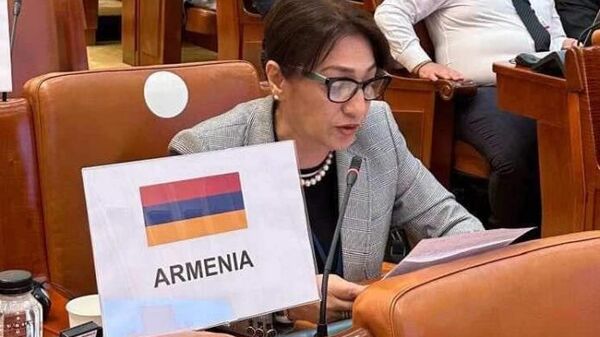 Член делегации НС РА в ПА ОБСЕ, член фракции Армения Лилит Галстян выступила на очередном заседании в Бухаресте (2 июля 2024). Румыния - Sputnik Армения