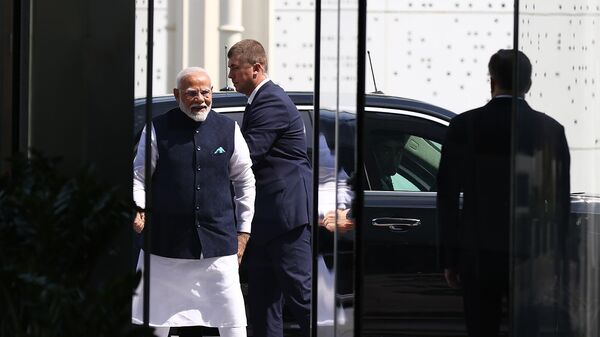 Премьер-министр Индии Нарендра Моди во время посещения павильона Атом на ВДНХ (9 июля 2024). Москвa - Sputnik Армения