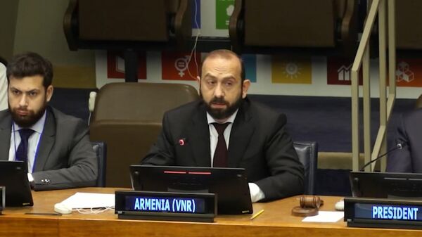 Арарат Мирзоян выступает на политическом форуме высокого уровня, посвященном устойчивому развитию ООН (17 июля 2024). Нью-Йорк - Sputnik Армения