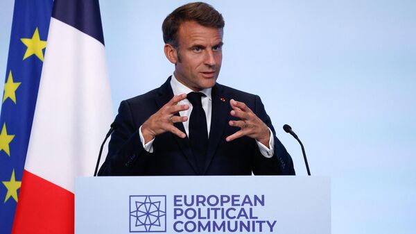 Президент Франции Эммануэль Макрон во время пресс-конференции в рамках четвертого саммита Европейского политического сообщества (18 июля 2024). Лондон - Sputnik Армения