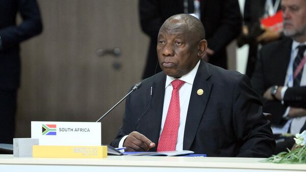 Президент ЮАР Сирил Рамафоза во время встречи с лидерами БРИКС в расширенном составе в рамках XVI саммита БРИКС (23 октября 2024). Москва - Sputnik Армения