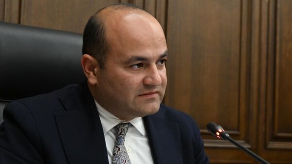 Министр труда и социальных вопросов Нарек Мкртчян на предварительном обсуждении государственного бюджета 2025 года в рамках совместного заседания постоянных комиссий НС (4 ноября 2024). Еревaн - Sputnik Армения
