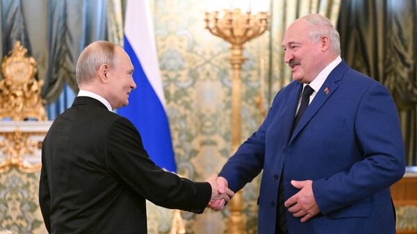 Президент РФ Владимир Путин и президент Белоруссии Александр Лукашенко во время встречи (13 марта 2025). Москва - Sputnik Армения