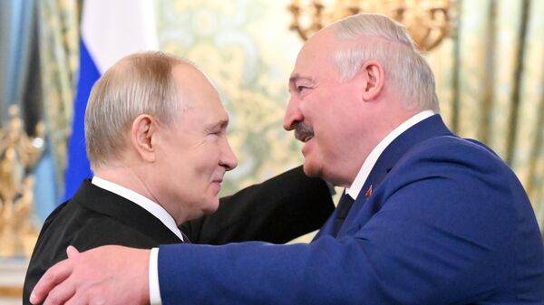 Президент РФ Владимир Путин и президент Белоруссии Александр Лукашенко во время встречи (13 марта 2025). Москва - Sputnik Армения