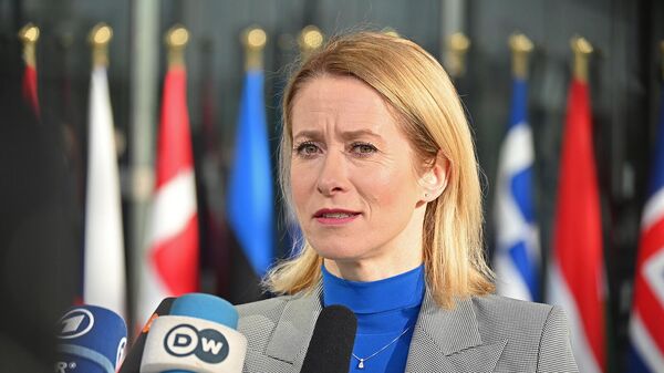 Верховный представитель Европейского союза по иностранным делам и политике безопасности Кая Каллас отвечает на вопросы журналистов (11 апреля 2025). Брюссель - Sputnik Армения