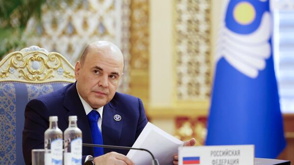 Председатель правительства РФ Михаил Мишустин на заседании Совета глав правительств СНГ (5 июня 2025). Душанбе - Sputnik Армения