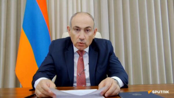 Никол Пашинян выступает на пленарном заседании форума с участием глав государств - членов ЕАЭС в режиме видеоконференции  - Sputnik Армения