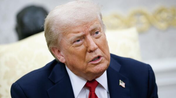 Президент США Дональд Трамп во время встречи с Генеральным секретарем НАТО в Овальном кабинете Белого дома (14 июля 2025). Вашингтон - Sputnik Армения
