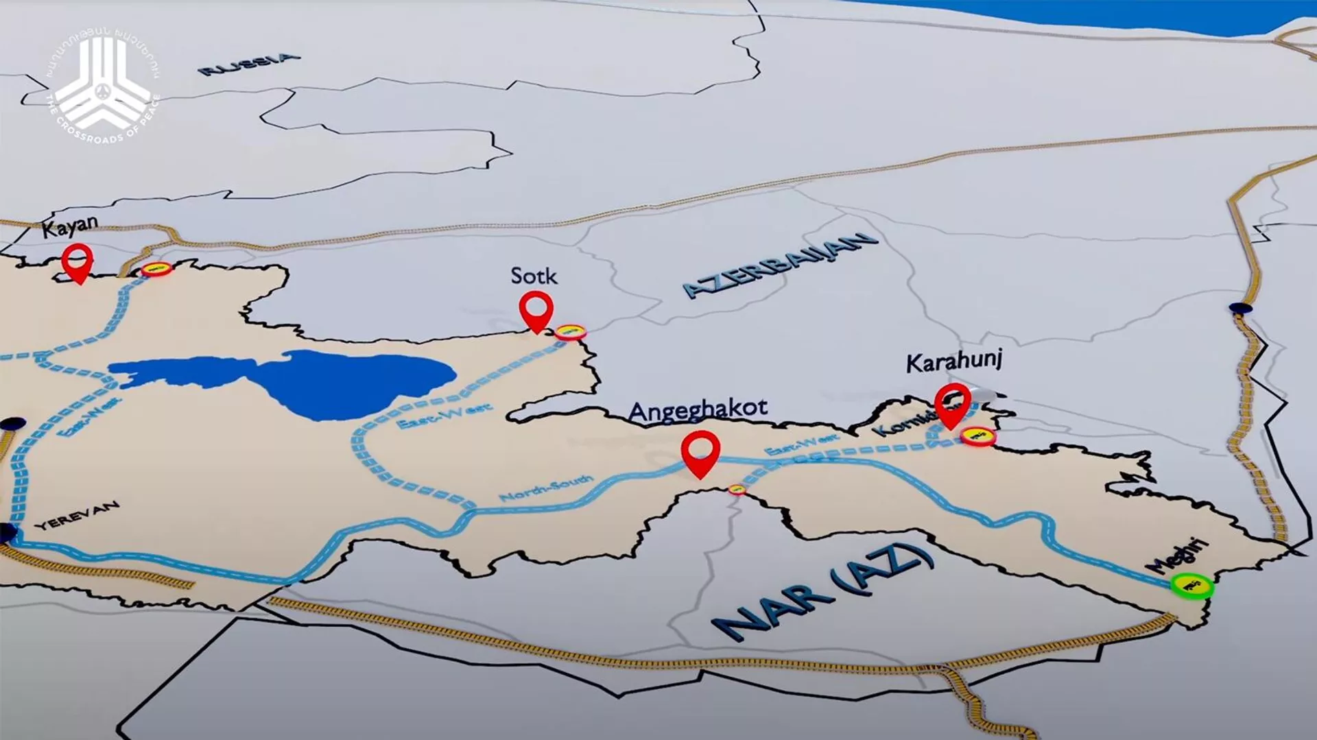 Схема связи Азербайджана и Нахиджевана через Караундж и Ангегакот по Перекрестку мира - Sputnik Армения, 1920, 18.07.2025