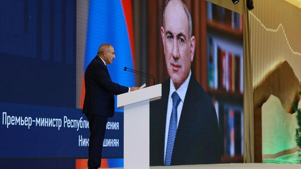Премьер-министр Никол Пашинян выступает на пленарном заседании Международной экологической конференции (25 июля 2025). Алтай - Sputnik Արմենիա